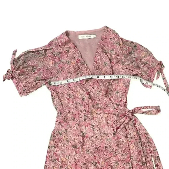 FLORET STUDIOS Ruffle Side Tie Wrap Midi Dress in Mauve Pink Size XS NWOT - Picture 6 of 10